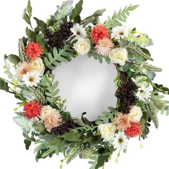 22 Inch Dahlia Flower Wreaths for Front Door - Front Door Wreath